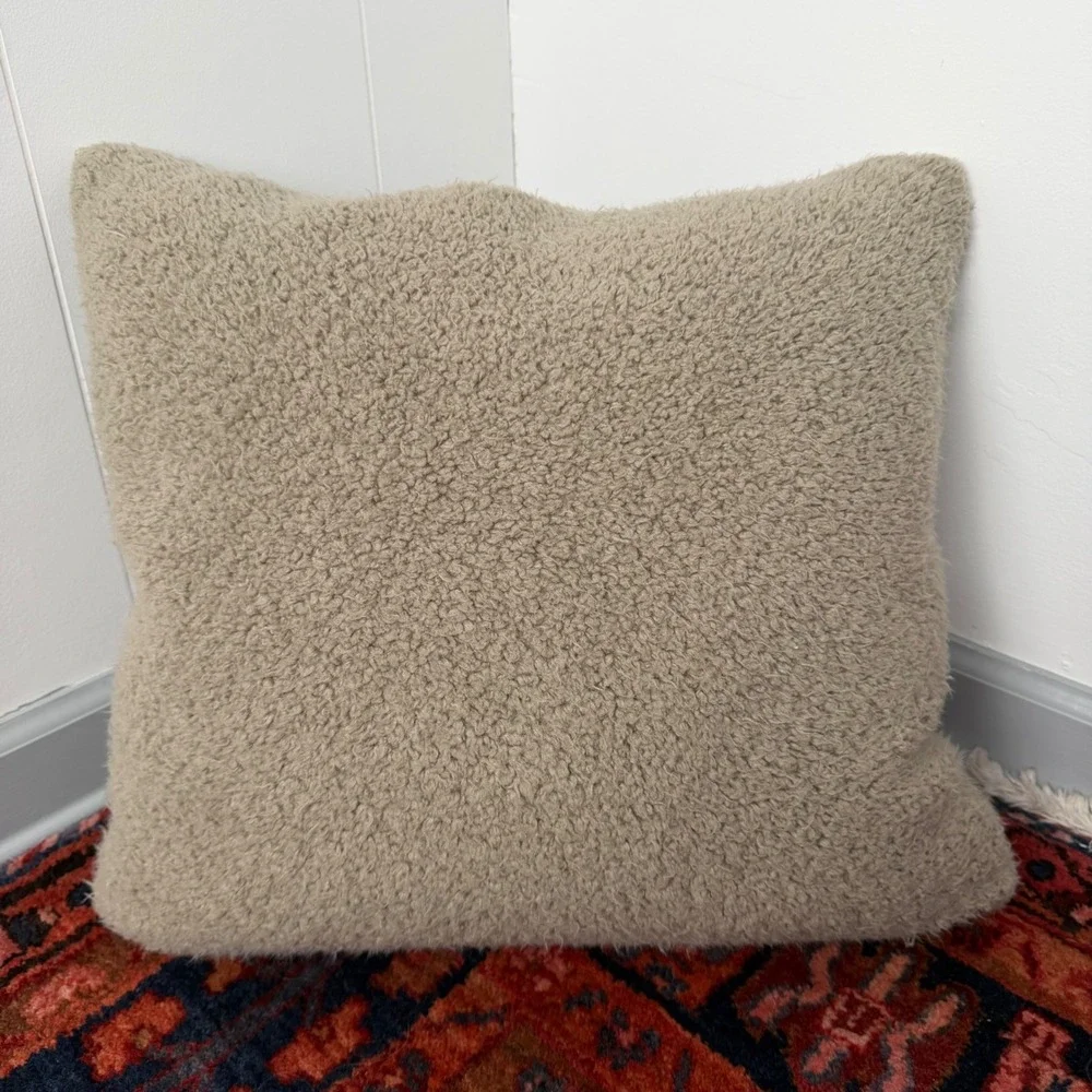 Pottery Barn Boucle Teddy Faux Fur Pillow Taupe Oatmeal Sherpa 20x20 Down Insert